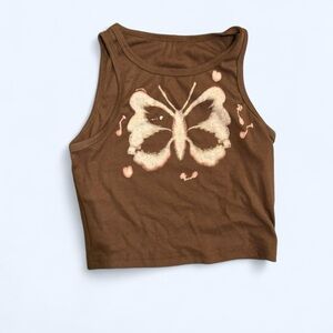 Brown Butterfly Print Women's Tank Top